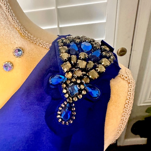 ADRIANNA PAPELL Draped One-Shoulder Gown formal prom cocktail party royal blue - Picture 7 of 10